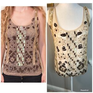 ANDERSEN & Lauth~Hand BEADED Tank Top Designer Iridescent Sequins Beads small
